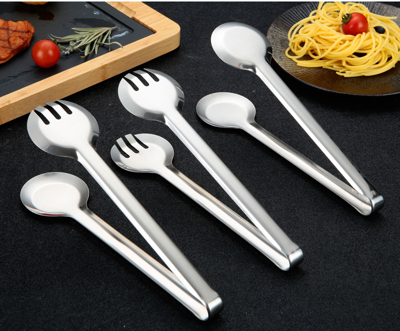 201 Non-magnetic bread tongs, barbecue tongs, thickened anti-scald semi-round and full-round buffet tongs, stainless steel tongs, food tongs pic 18