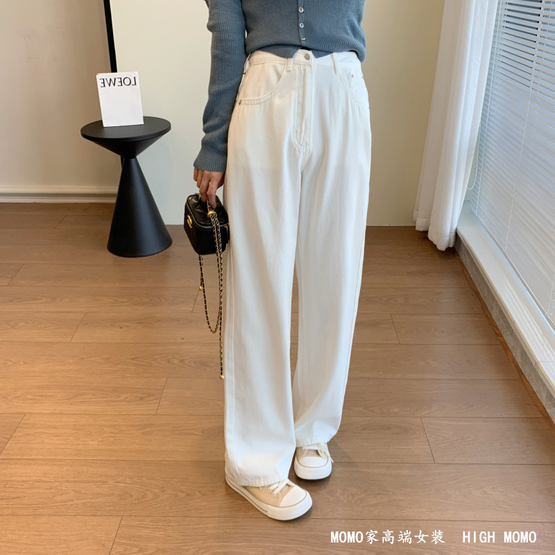 软糯！太舒服了简约百搭高腰显瘦白色牛仔裤女天丝长裤直筒裤详情4