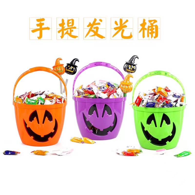 万圣节大号南瓜灯 手提带灯南瓜水桶酒吧KTV装饰道具发光桶南瓜灯详情9