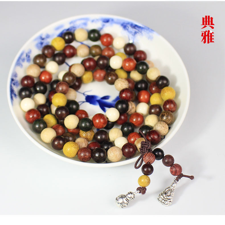 Multi-treasure bracelet, sandalwood multi-color beads, decorative wood string, rosewood Buddhist prayer beads, chicken decorative wings, rosewood hand ornaments, sandalwood beads pic 12