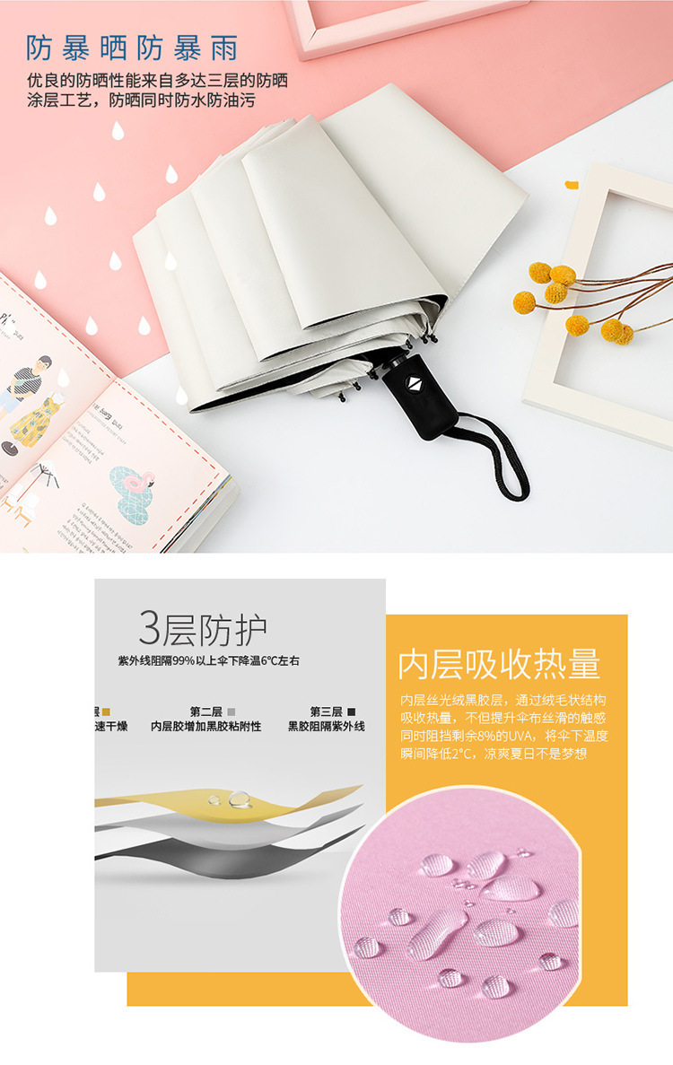 8骨三折自动UV晴雨两用伞折叠遮阳防晒雨伞定制太阳伞广告伞批发详情6