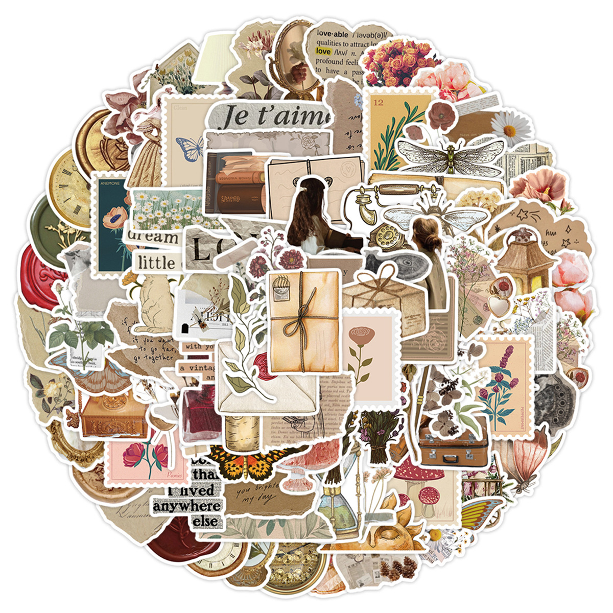 100张复古风复古涂鸦贴纸儿童DIY贴画水行李箱杯防水装饰贴纸批发详情4