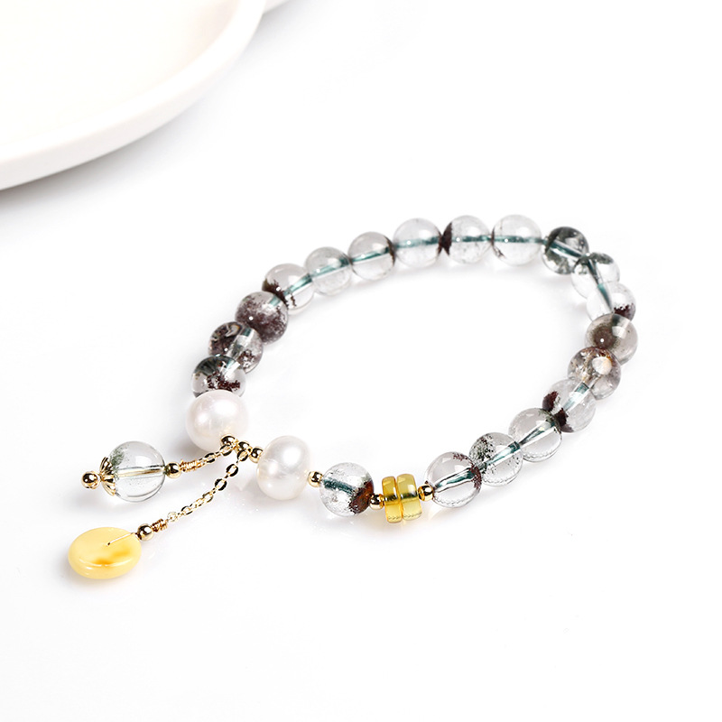 Natural Wealth and Good Fortune Natural Transparent Green Ghost bracelet for women, single circle multi-treasure with amber peace pendant pic 3
