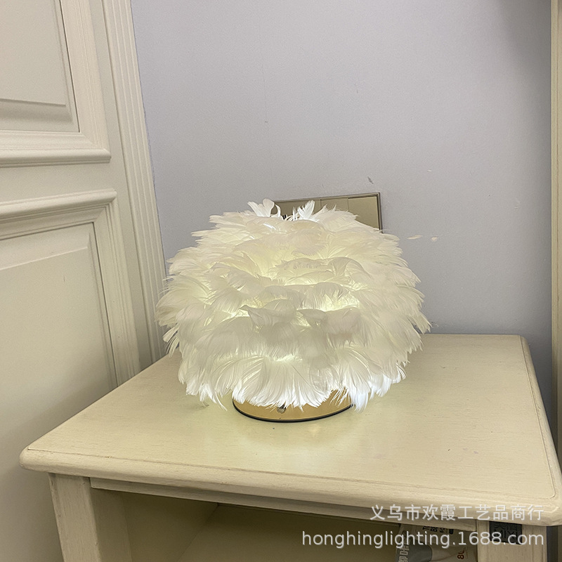 USB charging feather table lamp for bedroom, simple, modern and creative Nordic style, warm and romantic wedding bedside lamp pic 12