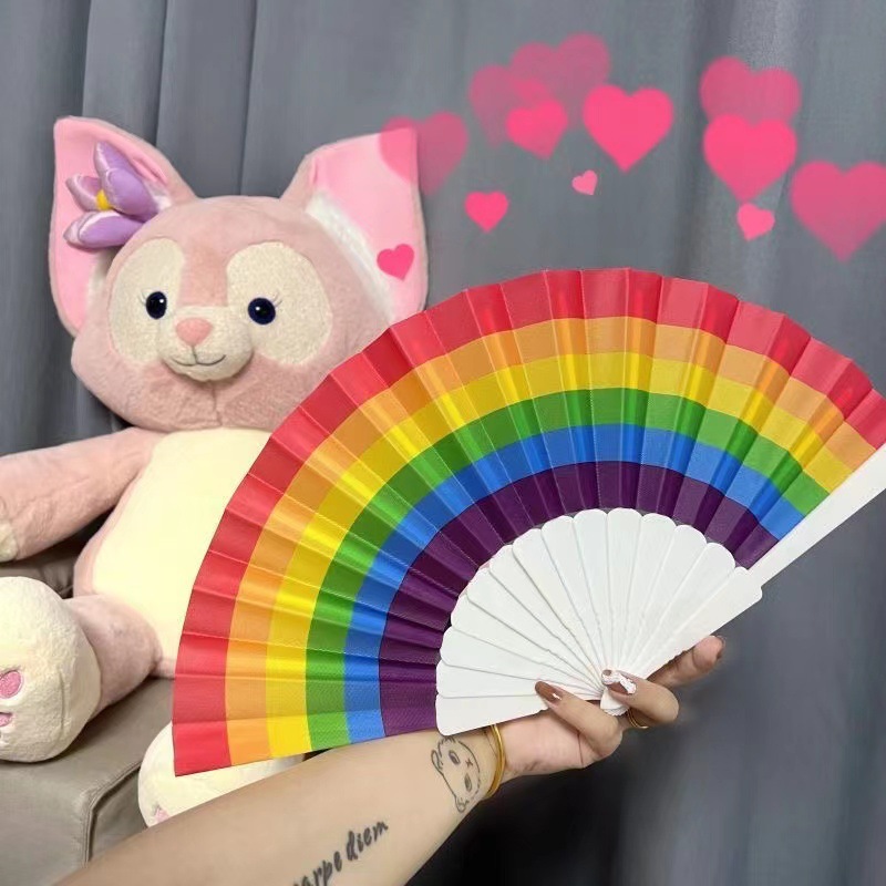 Summer color-blocking disco, cool rainbow fan, student Harajuku, wind pose, dance, square dance, folding fan, cool fan, street stall, street stall pic 6