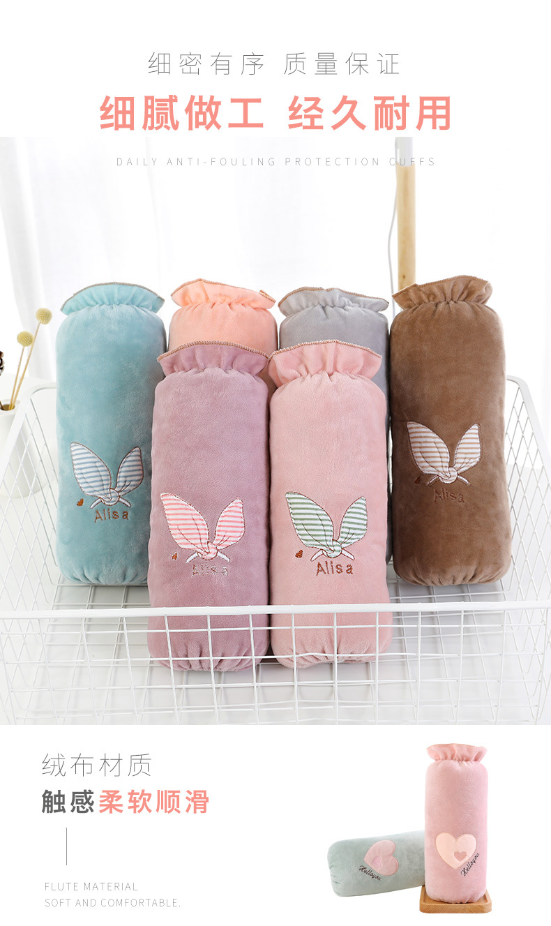 Autumn and winter crystal fleece sleeve, Korean-style bow, solid color long adult sleeve guard, sleeve cover pic 5