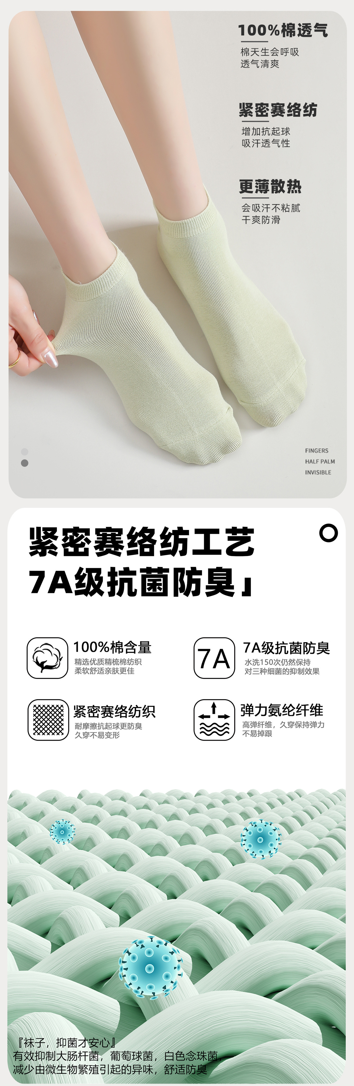【7A抗菌】袜子女短袜纯棉春夏季薄款防臭吸汗女士船袜低帮女袜详情6