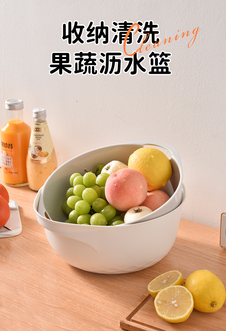 双层沥水篮圆形多功能家用厨房洗菜盆水果篮PP材质带盖沥水篮01188-0507详情1