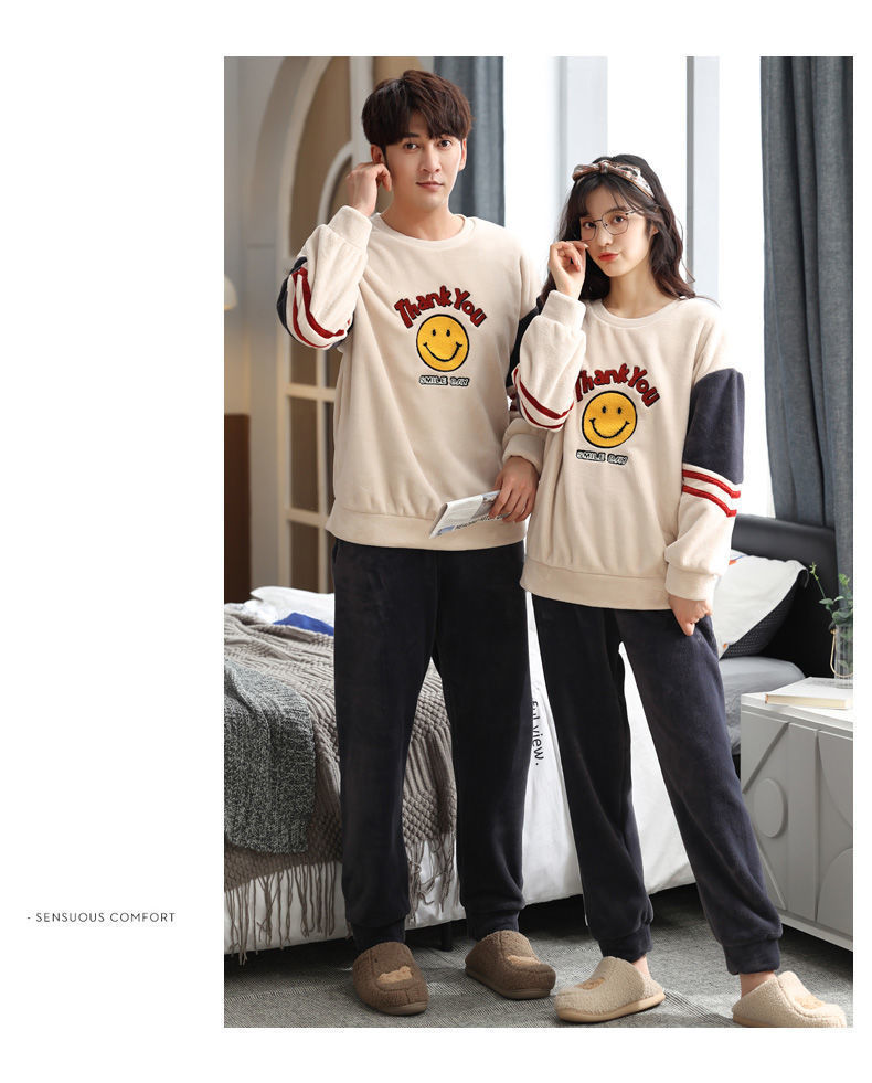 2套价 冬季女秋冬珊瑚绒加绒加厚法兰绒男家居服详情17