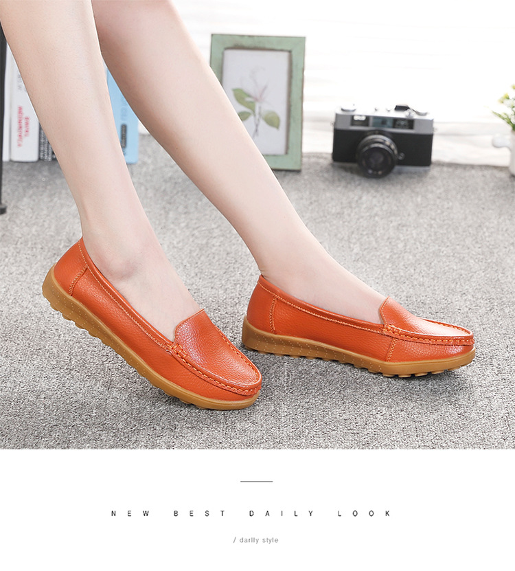 真皮豆豆鞋软底女鞋妈妈鞋女式休闲平底鞋牛筋底一脚蹬中老年单鞋详情17