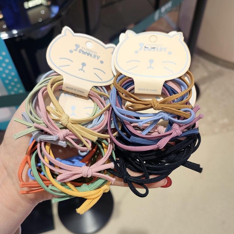6-piece Korean simple bow basic hair band, colorful Korean version knot hair tie, candy-colored rubber band set for women pic 1