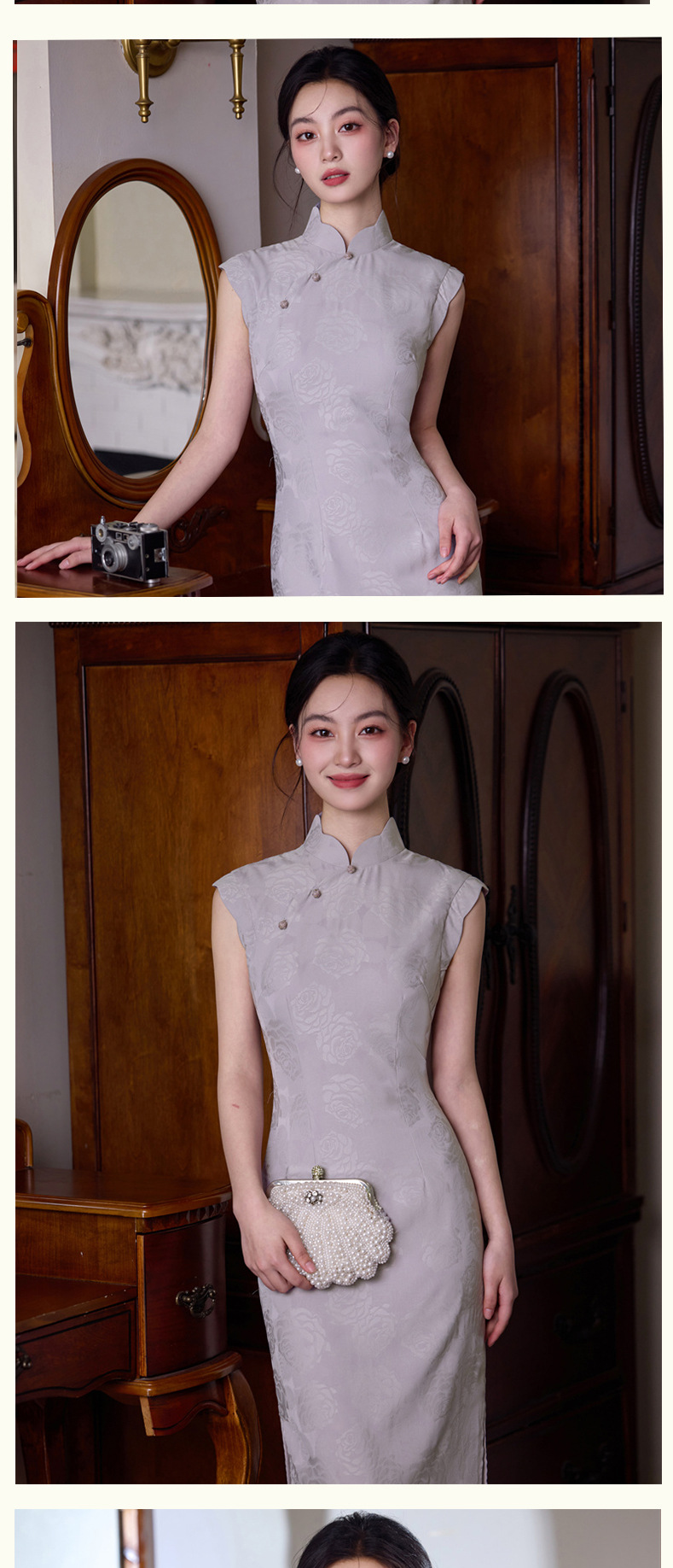 国潮2025春夏新款紫色提花优雅旗袍老上海改良复古民国年轻高端长旗袍详情5