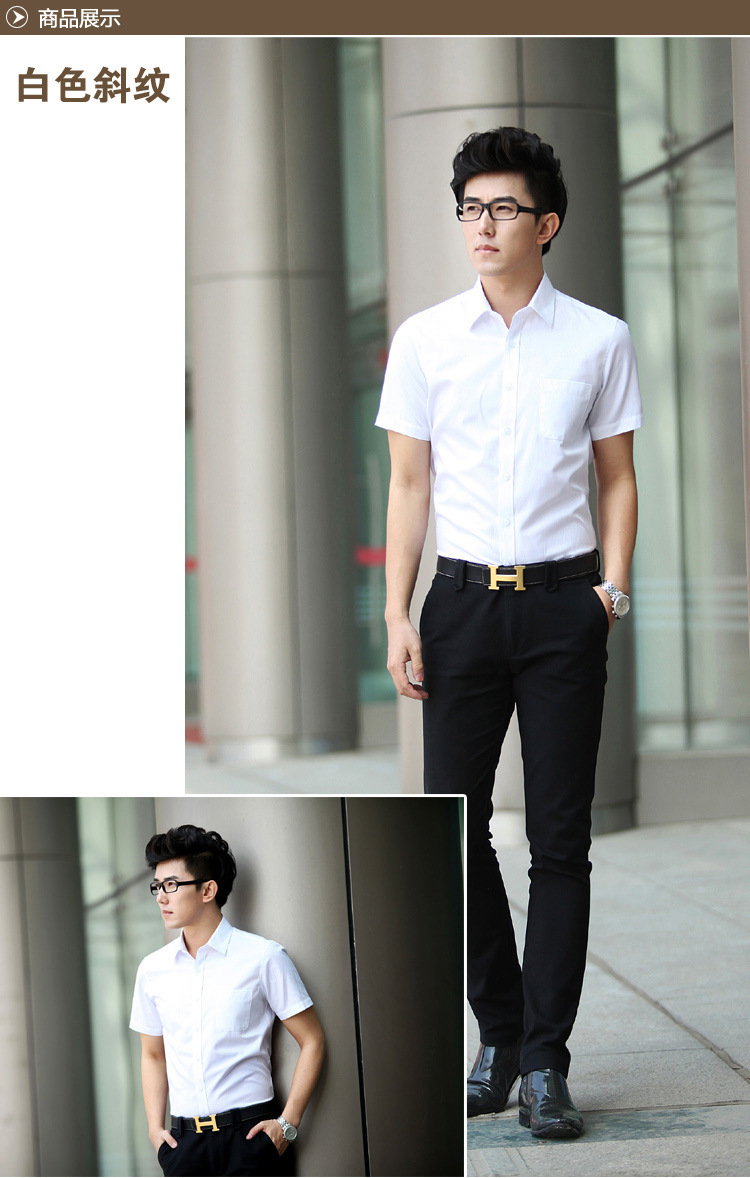 Camisa de hombre de manga corta camisa de negocios de hombre blanco slim fit ropa de trabajo de manga corta camisa de hombre logo bordado pic 24