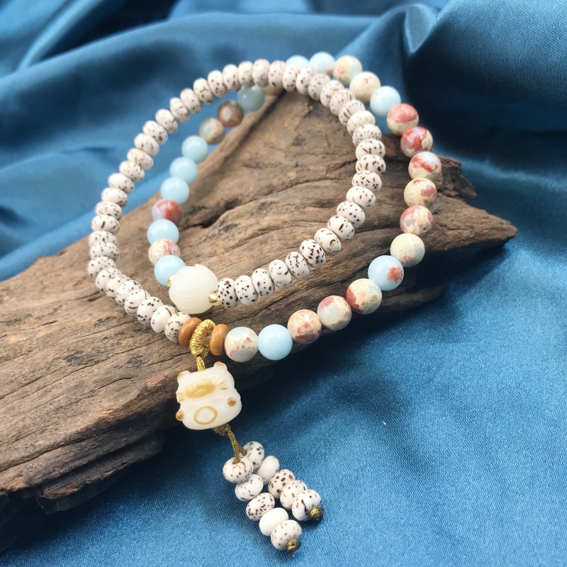 Mini Star and moon Bodhi seed bracelet, Shoushan charcoal-burned cat artistic and retro double and single loop bracelet and jewelry wholesale pic 12