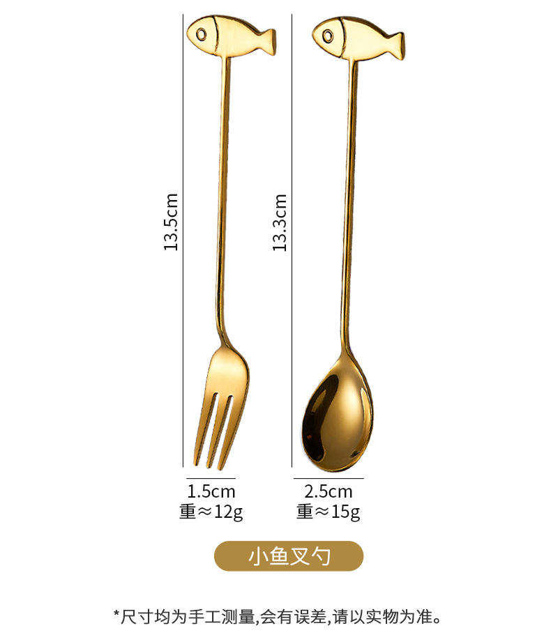 Cat Little Fish Dessert 304 stainless steel fork and spoon, Japanese small round handle hanging cup, cartoon cute coffee stirring spoon pic 25