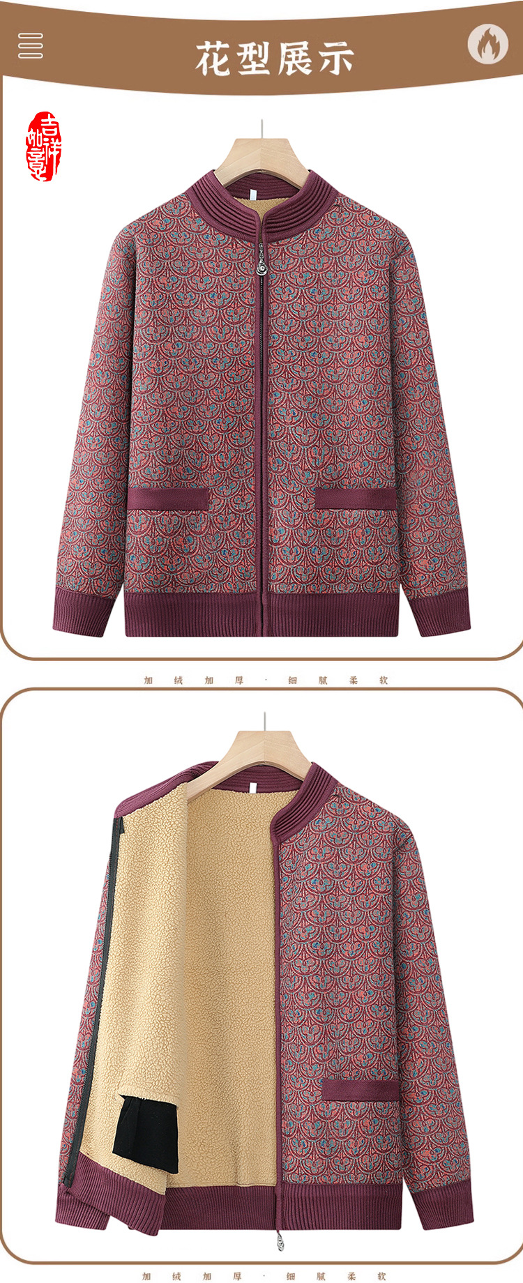 妈妈加绒保暖上衣老太太洋气开衫中老年人秋冬装女奶奶厚毛衣外套详情11