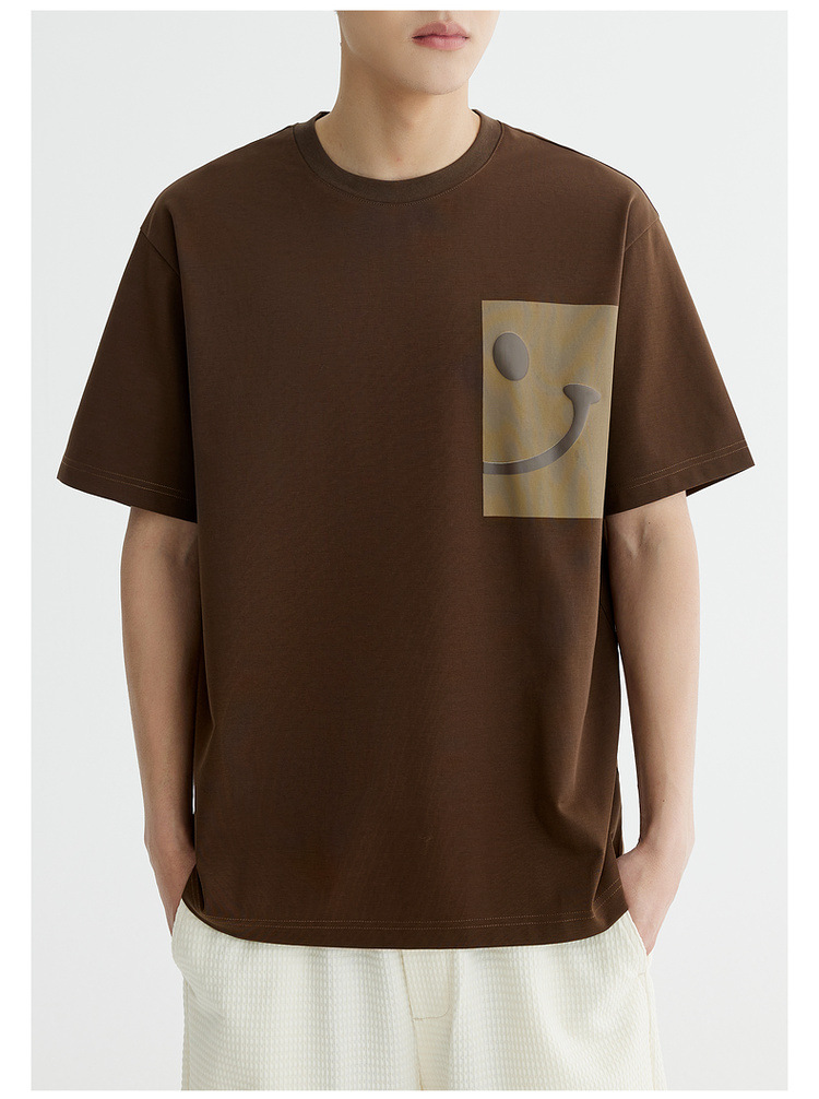 Quick-drying ice silk cotton cool and refreshing smiling short-sleeved T-shirt for men 2024 summer slightly loose and trendy half-sleeved T-shirt pic 19