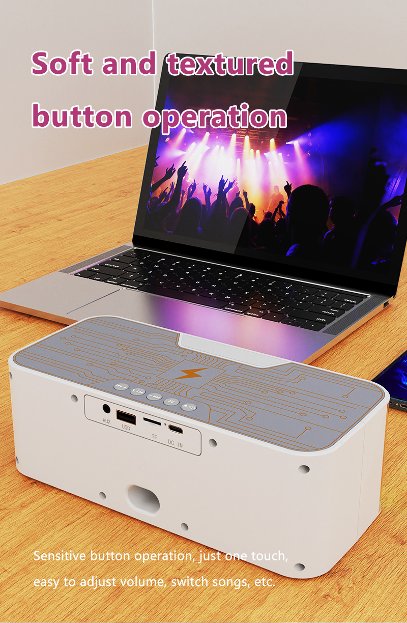 新款家用床头无线充炫彩小低音炮音响户外大音量氛围灯FM蓝牙音箱详情6