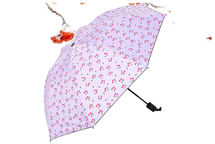 Creative folding black rubber umbrella, cute and fresh cherry three-fold sunshade umbrella, 8-bone manual sun protection and wind protection umbrella pic 9