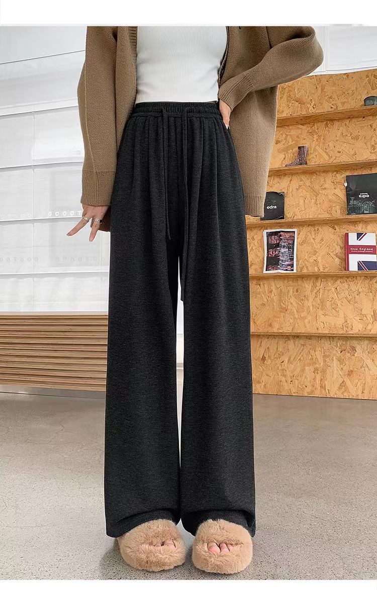 加厚阔腿裤女2023秋季新款高腰垂感宽松直筒裤休闲慵懒糯米针织详情33