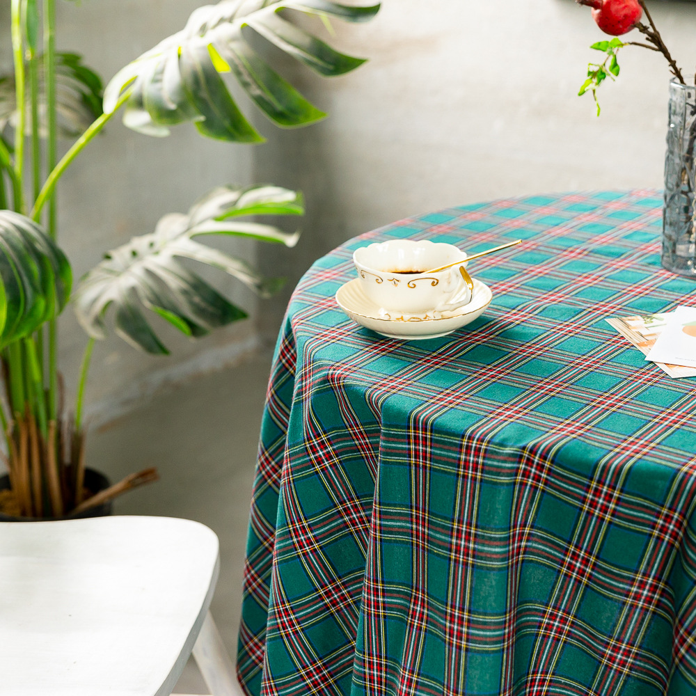 Cross-border Christmas holiday decoration table fabric, retro striped checkered cotton and linen restaurant party cover, Amazon pic 46