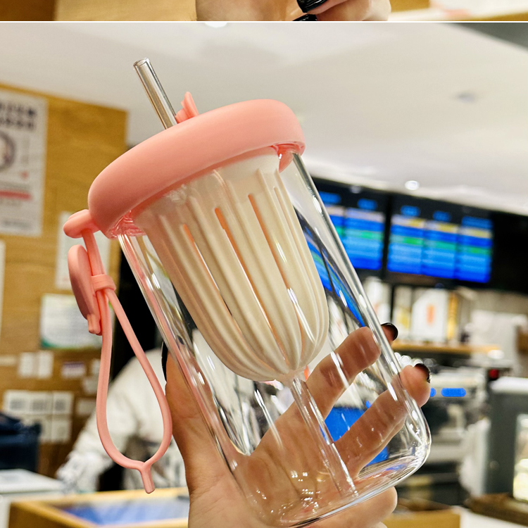 夏季新款高硼硅玻璃杯茶水分离柠檬杯可爱风水杯女生便携吸管杯子详情14