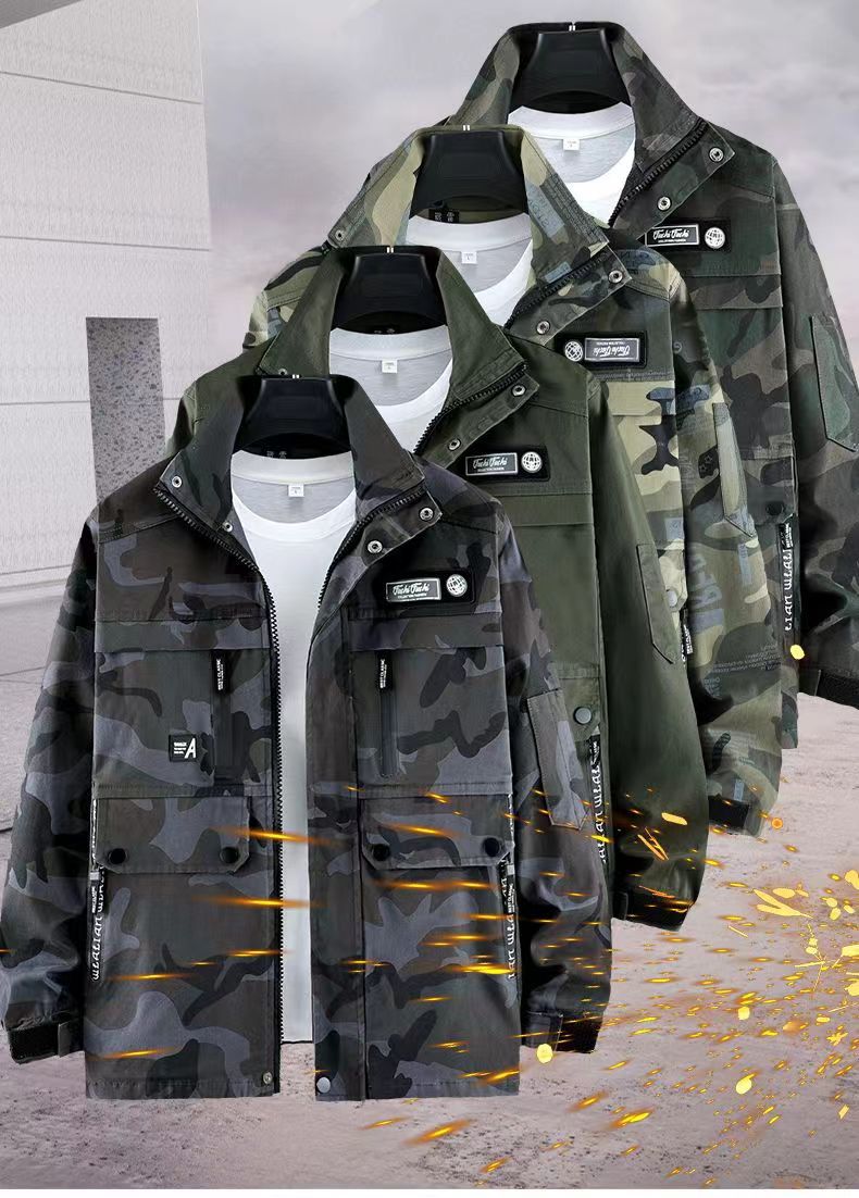 厂家批发春秋工作服弹力工装汽修户外耐脏电焊劳保防烫迷彩服套装详情14