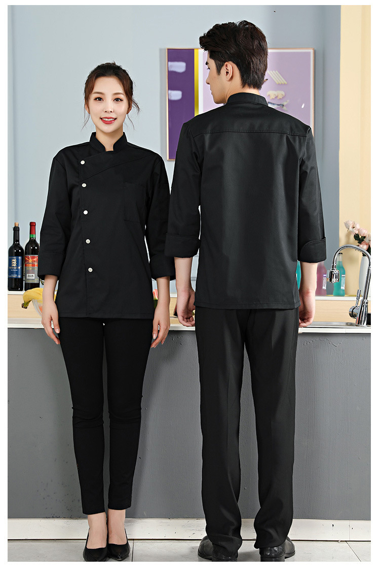 酒店厨师工作服男女长袖短袖秋冬款后厨房烘焙厨师服套装印字LOGO详情13