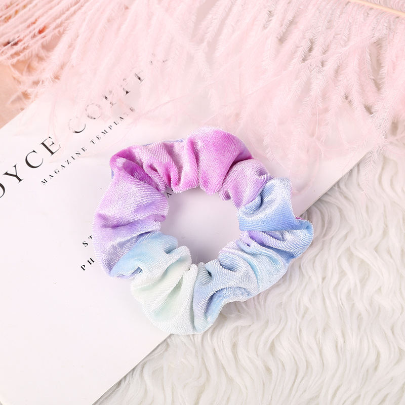 Wholesale of cross-border Amazon velvet tie-dyed large intestine rings, new European and American velvet color-blocking sweet and elegant hair rings pic 16
