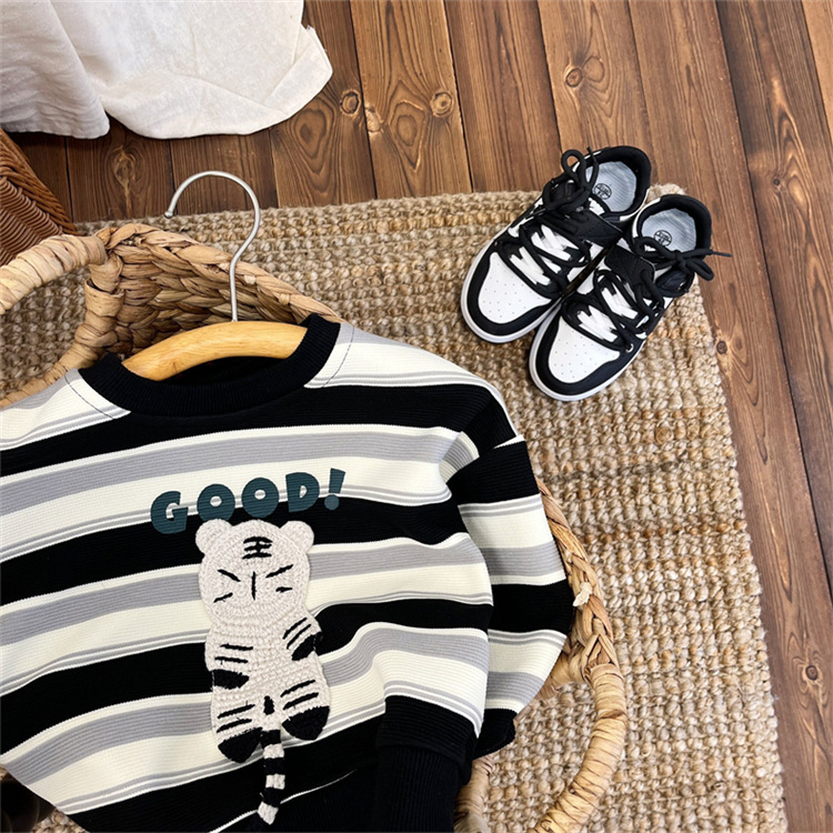 男童卫衣春秋款2024新款儿童潮韩版卡通衣服秋装条纹宽松T恤上衣详情8