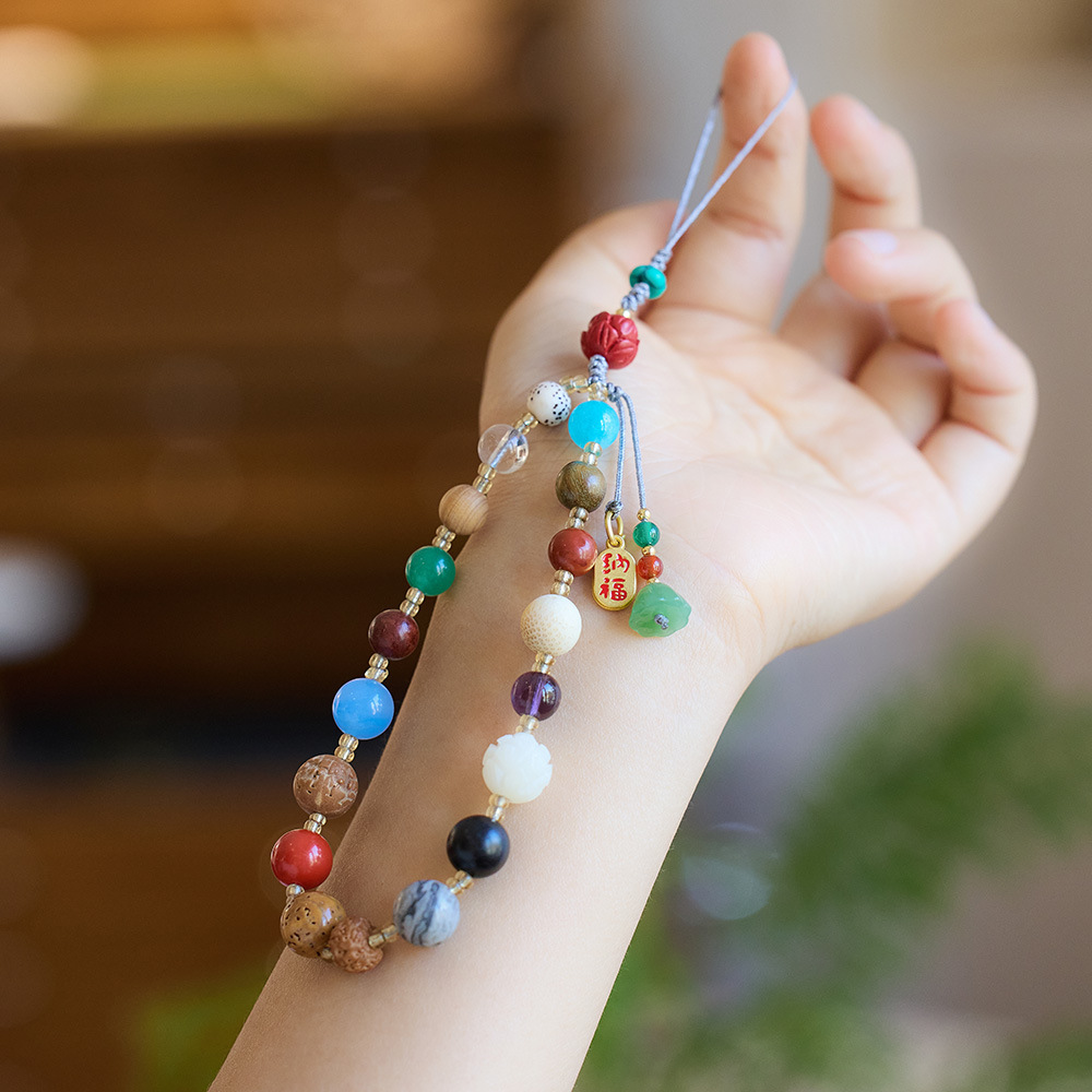 Eighteen Sons Multi-Treasure Bodhi Mobile Phone chain, mobile phone lanyard, pendant, Chinese-style short key chain, Bodhi seed pendant pic 7