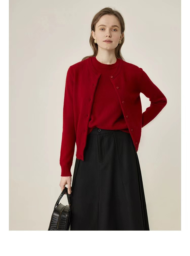 Qili Colorful Gemstone 12-color seamless one-piece Merino wool button cardigan, a versatile knitted long-sleeved top for commuting pic 37