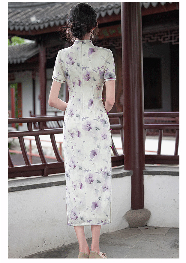 国潮2025新款民国风复古素雅国朝风气质优雅短袖改良年轻款提花旗袍详情12