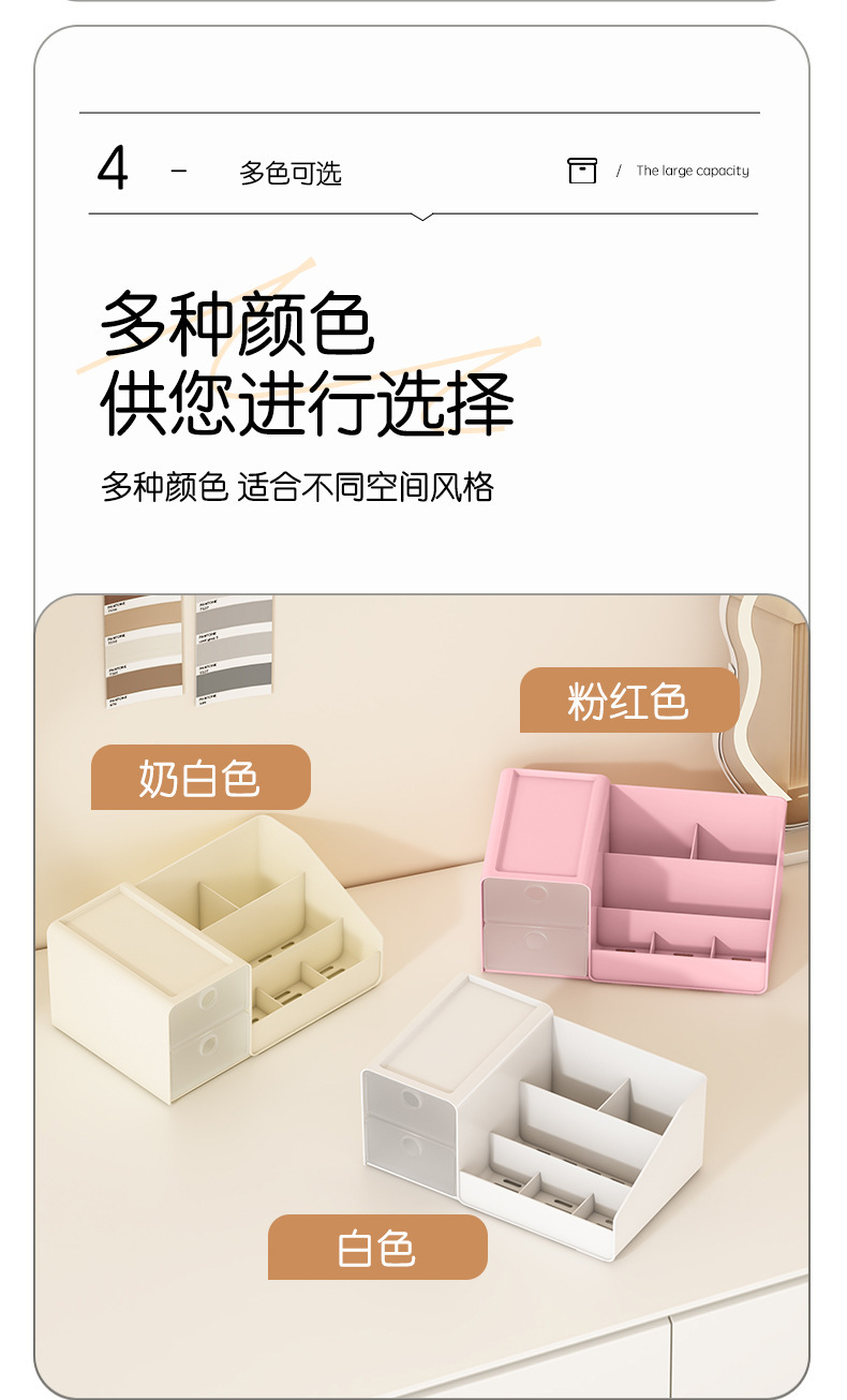 抽屉式收纳盒桌面化妆品收纳大容量整理学生宿舍书桌置物架多功能详情8