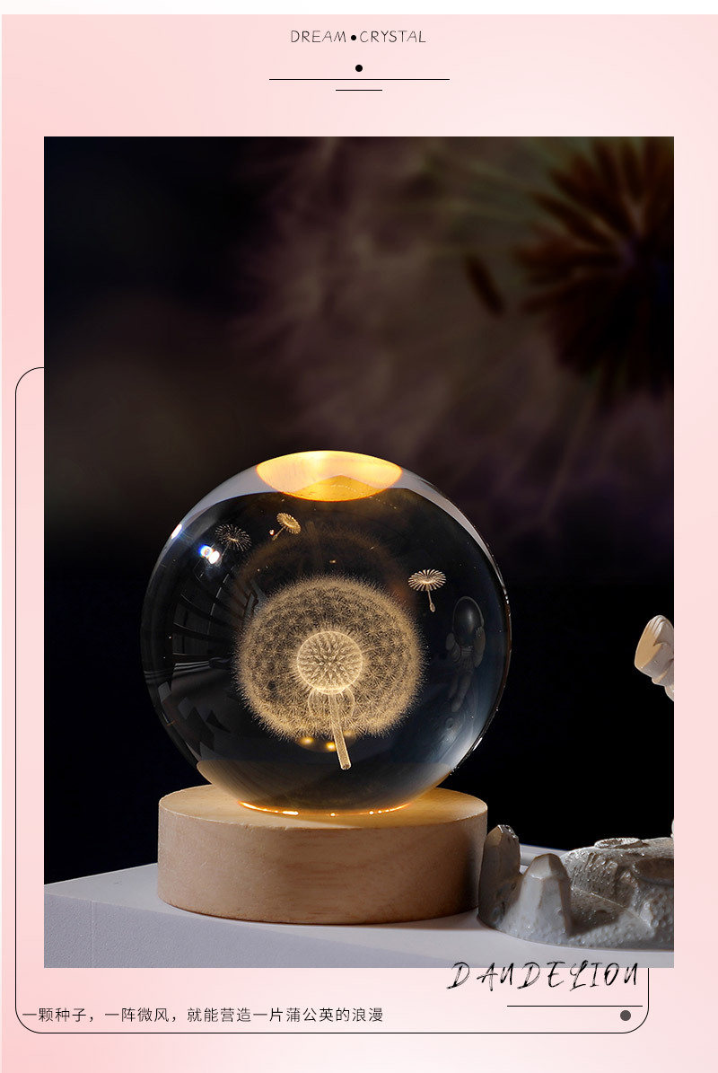 Escultura interior 3d bola de cristal pequeña luz nocturna galaxia bola de vidrio base luminosa de madera mesa de escritorio de ping-pong regalos de decoración de vacaciones pic 10