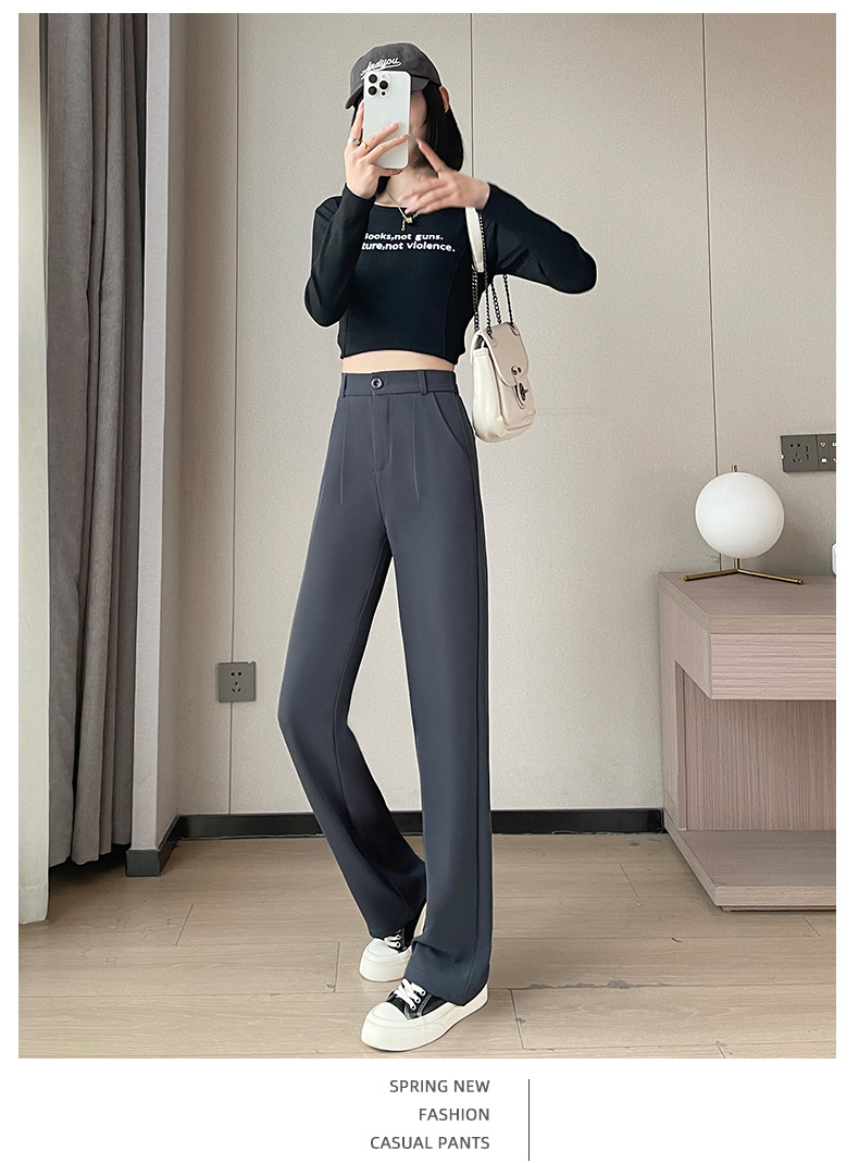窄版灰色垂感裤女2024春秋新款高腰直筒长裤修身显瘦阔腿西装裤子详情14