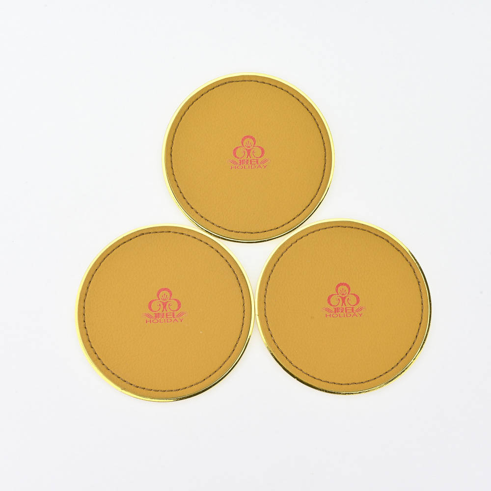 Creative round leather coasters manufacturer wholesale placemats that can be printed with logos fashionable pu heat insulation pads pic 2