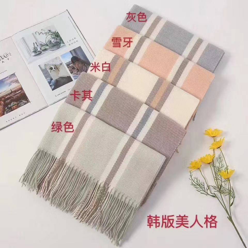 Korean-style thickened beauty line checkered scarf for women, long and warm printed faux cashmere tassel scarf shawl for autumn and winter pic 34