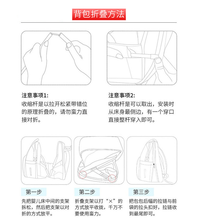 Factory direct sales: New multi-functional mummy bag, double-shoulder baby bed backpack, large-capacity waterproof bag with pacifier, embroidered thread pic 7