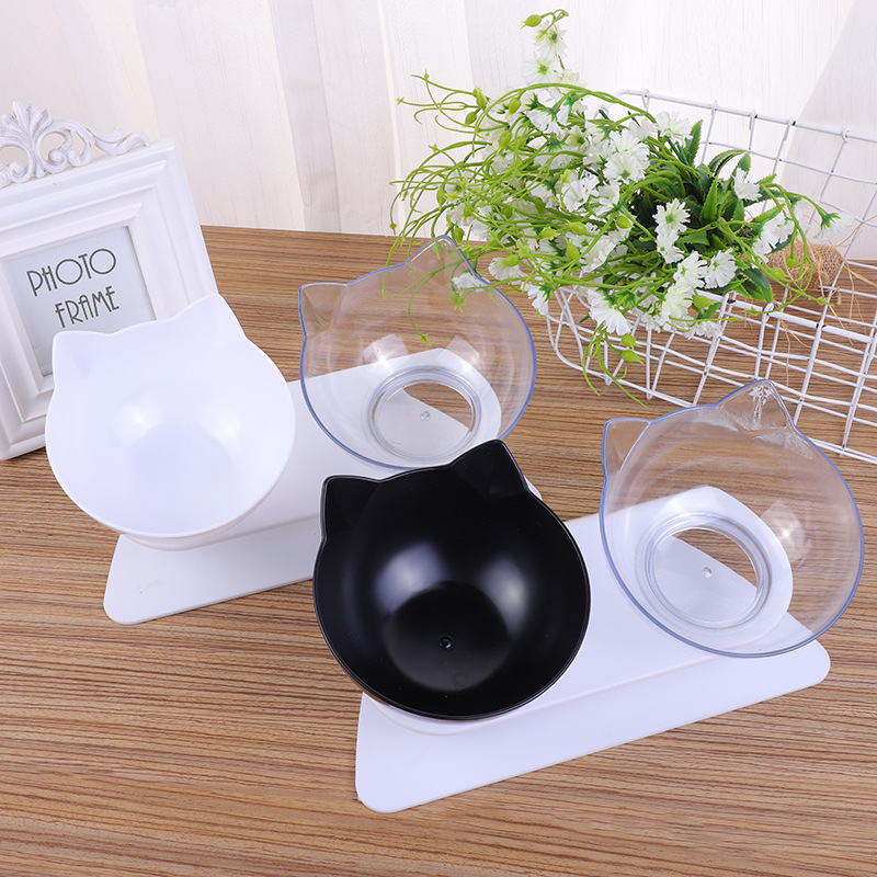 Internet-famous cat head double bowl food-grade PC tilted neck guard cat bowl, detachable and easy-to-clean pet bowl, pet feeding product pic 3