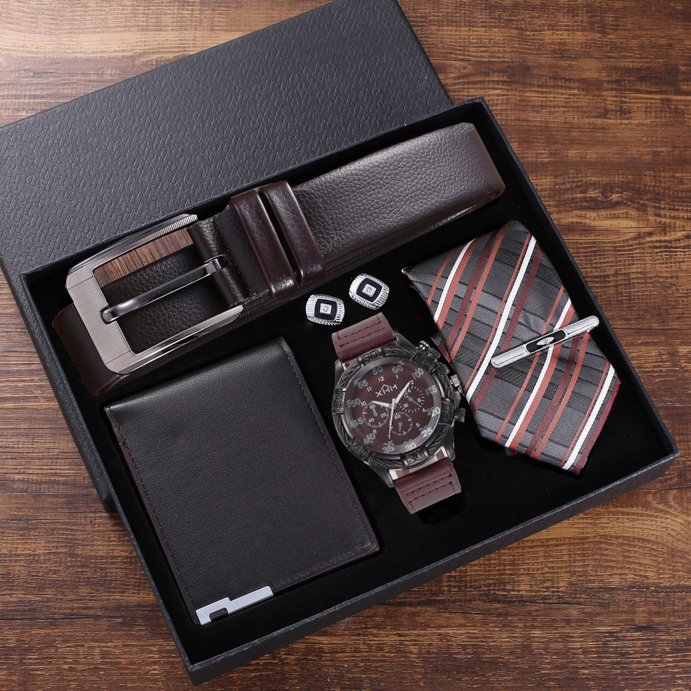 Tie gift box, premium gift set, belt, wallet, tie, large dial, quartz watch, cufflink gift box pic 6