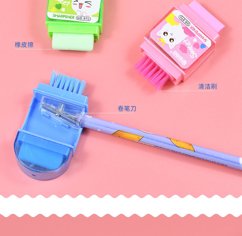 Weibo Cartoon Cute Pencil/Pencil sharpener/Toy Car Four-in-one Set in one box Multi-purpose stationery Gift pack pic 4