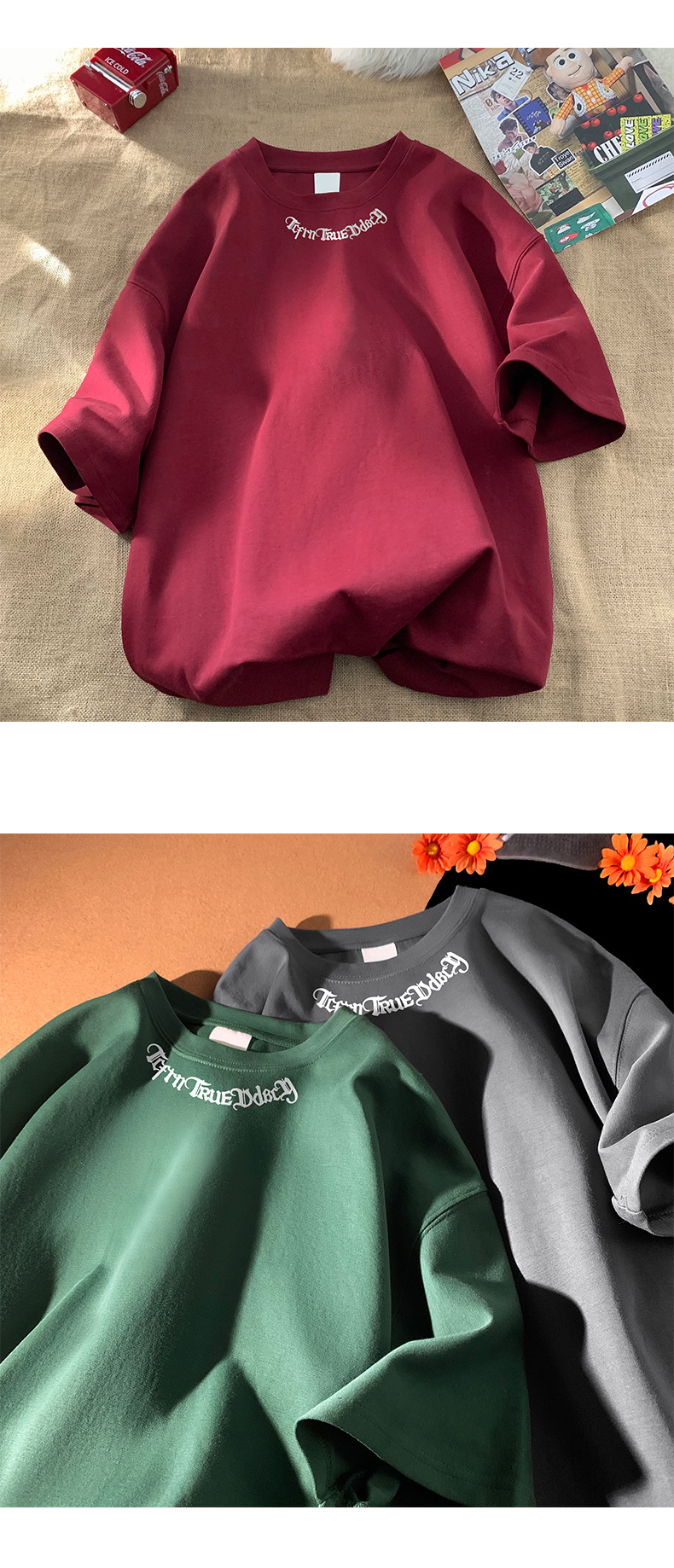 字母印花纯棉重磅短袖T恤男夏季潮牌ins半袖打底衣服港风宽松体恤详情10