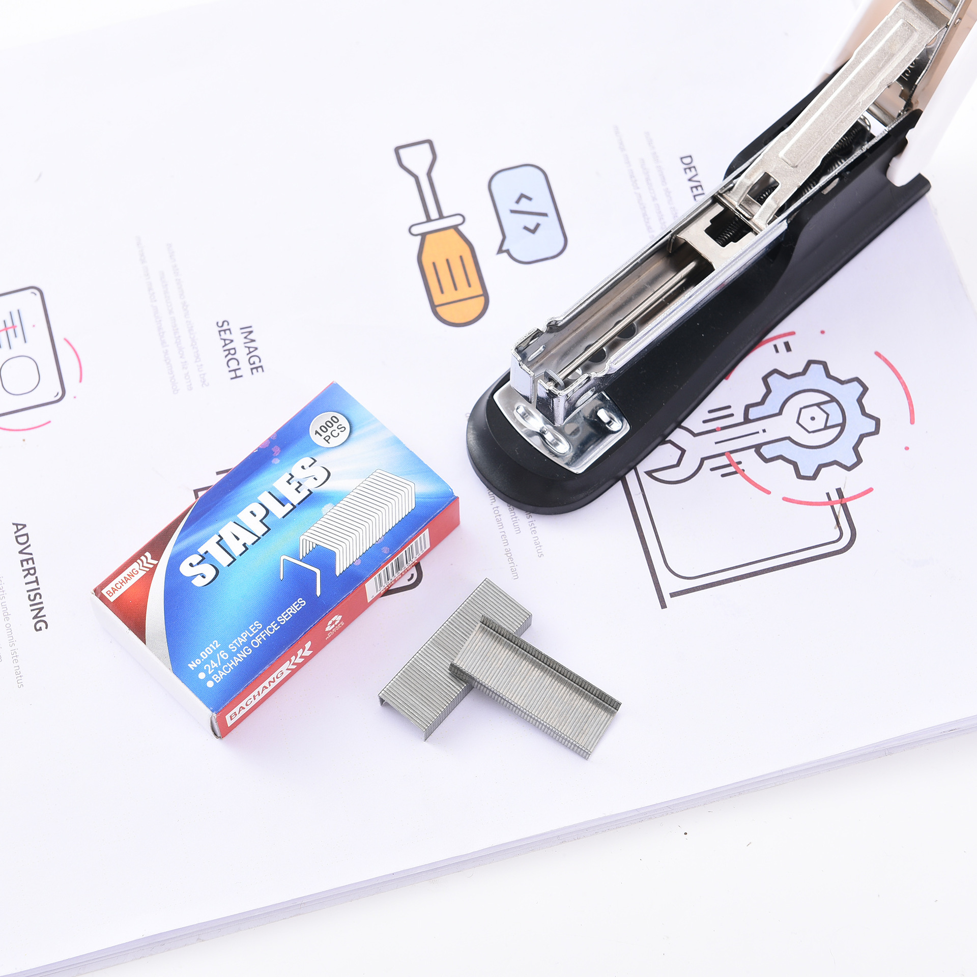 English version universal 12-size staples, office uniform box set, 1000 staples, high-strength staples, binding pins pic 9