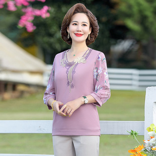 A stylish and elegant spring and autumn dress for middle-aged mothers, a long dress for women aged 40 to 50, a dress for middle-aged and elderly women pic 29