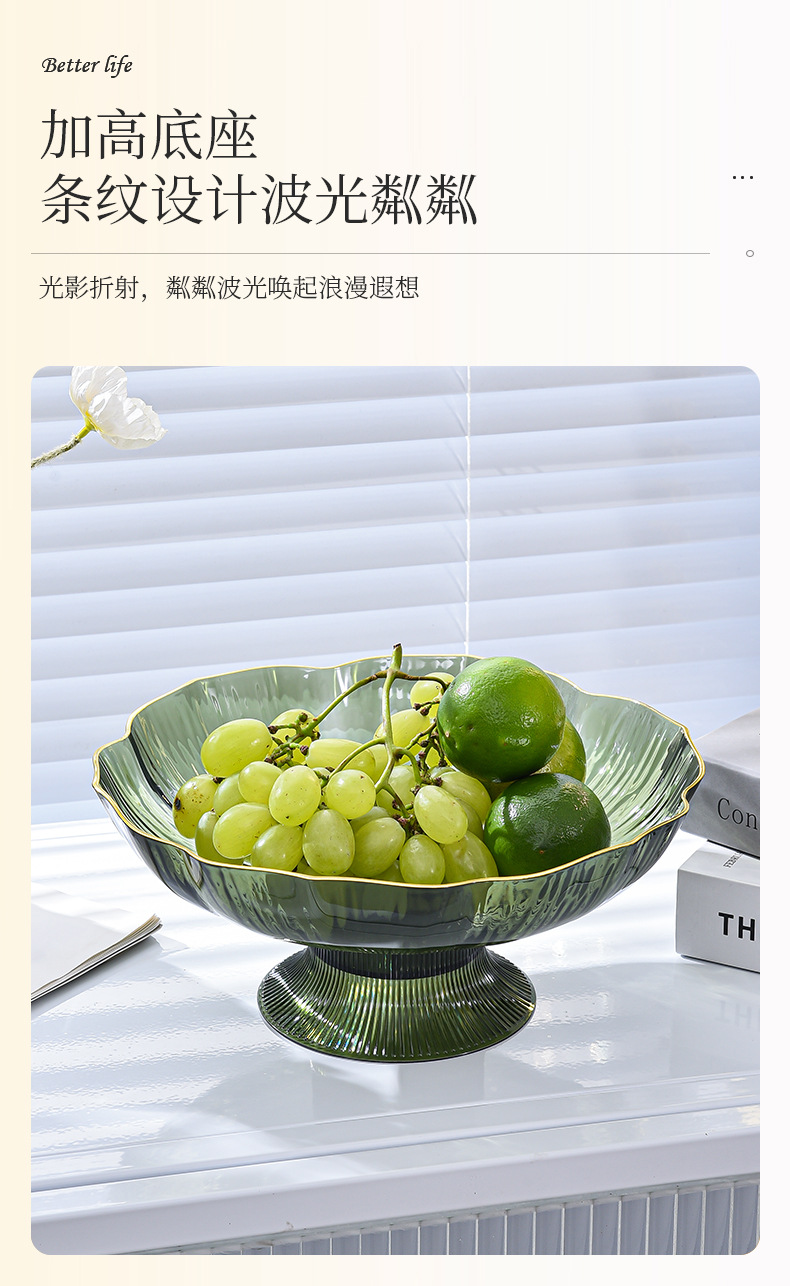 新款轻奢时尚水果盘沥水家用简约时尚客厅高颜值透明高脚塑料果盘详情4