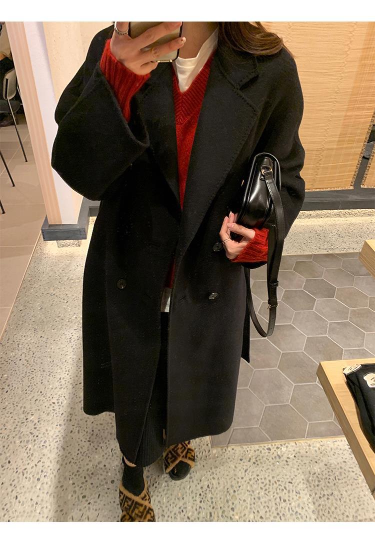 反季驼色呢子双面羊绒大衣女中长款2022年秋冬季韩系温柔毛呢外套详情37