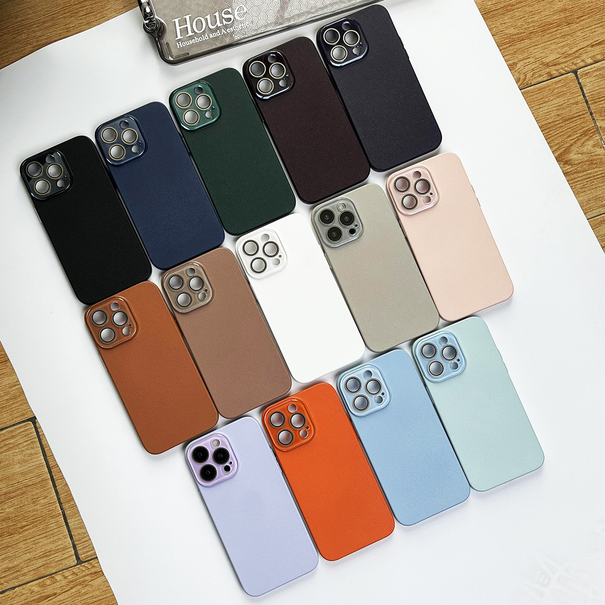 Crystal lens protection is suitable for Apple 15Promax phone case with lychee pattern, PC hard case, iPhone14 lens film scratch-resistant pic 4