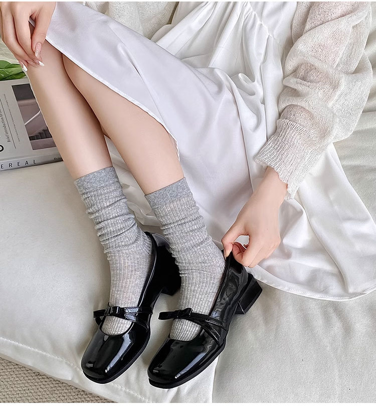 袜子女夏季薄款无骨中筒袜miu芭蕾风灰色堆堆袜搭配小皮鞋小腿袜详情7