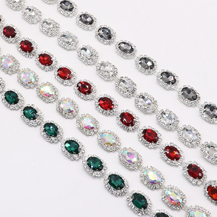 In stock: 10*14 oval glass diamond crystal chain, fancy claw chain, bag strap, welded decorative chain, clothing accessories, welded code chain pic 2